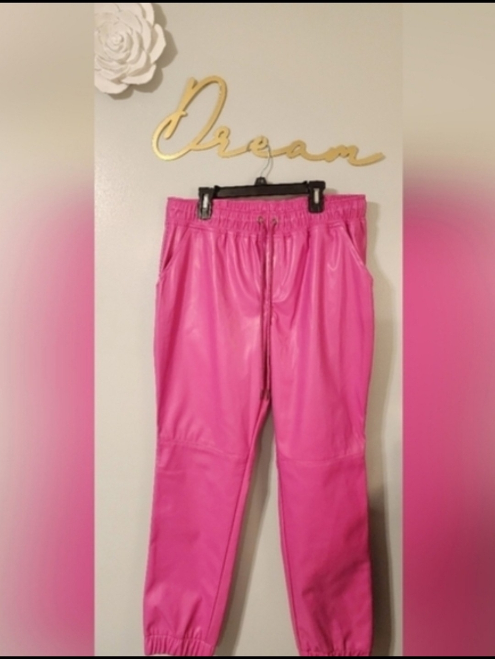 eesome Hot Pink Faux Leather Joggers